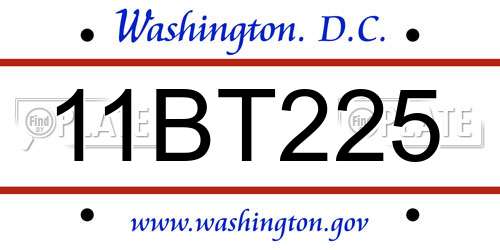 11BT225 District Of Columbia License Plate