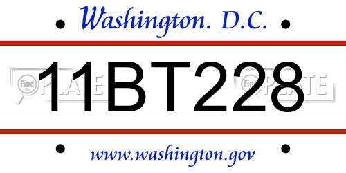 11BT228 District Of Columbia License Plate