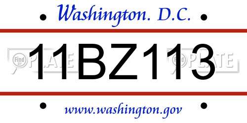 11BZ113 District Of Columbia License Plate