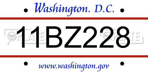 11BZ228 District Of Columbia License Plate