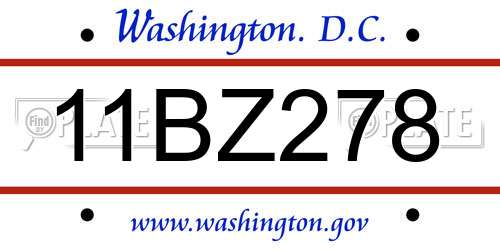 11BZ278 District Of Columbia License Plate