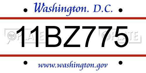 11BZ775 District Of Columbia License Plate