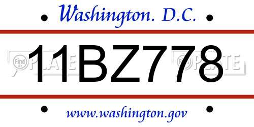11BZ778 District Of Columbia License Plate