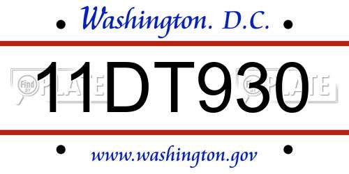 11DT930 District Of Columbia License Plate