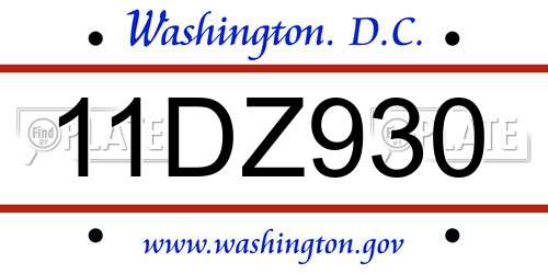 11DZ930 District Of Columbia License Plate