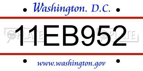 11EB952 District Of Columbia License Plate