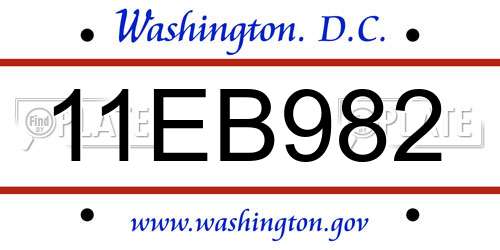 11EB982 District Of Columbia License Plate