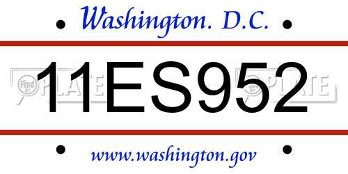 11ES952 District Of Columbia License Plate