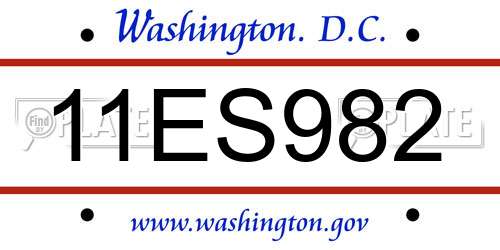 11ES982 District Of Columbia License Plate