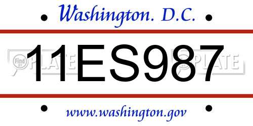 11ES987 District Of Columbia License Plate