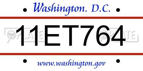 11ET764 District Of Columbia License Plate