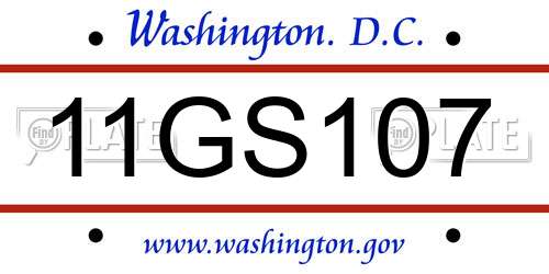 11GS107 District Of Columbia License Plate