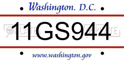 11GS944 District Of Columbia License Plate