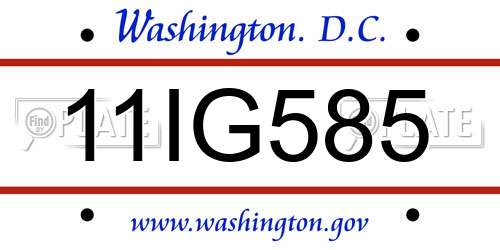 11IG585 District Of Columbia License Plate