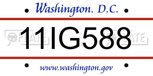 11IG588 District Of Columbia License Plate