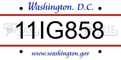 11IG858 District Of Columbia License Plate