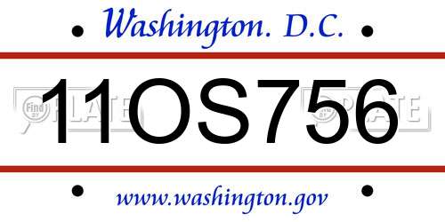 11OS756 District Of Columbia License Plate