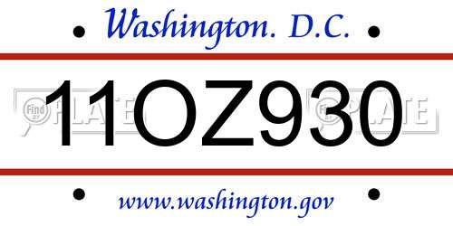 11OZ930 District Of Columbia License Plate