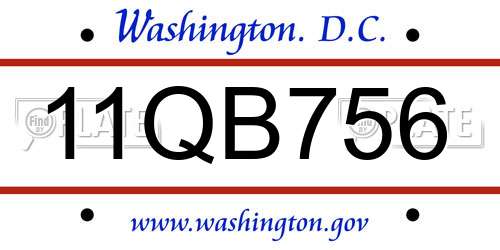 11QB756 District Of Columbia License Plate