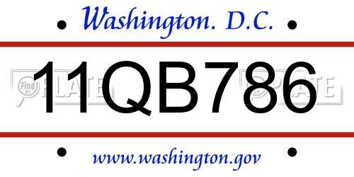 11QB786 District Of Columbia License Plate