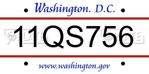 11QS756 District Of Columbia License Plate
