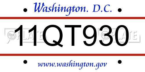 11QT930 District Of Columbia License Plate