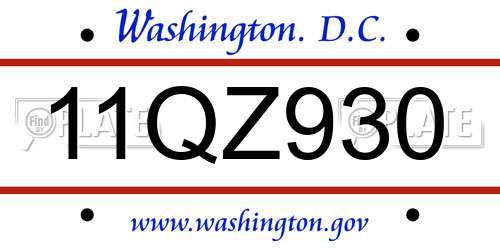 11QZ930 District Of Columbia License Plate