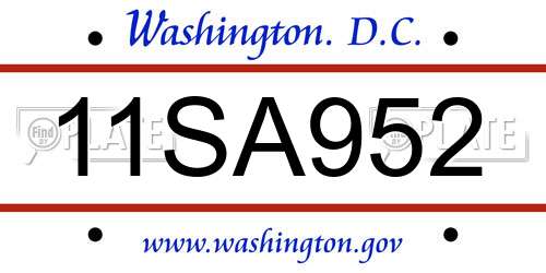 11SA952 District Of Columbia License Plate