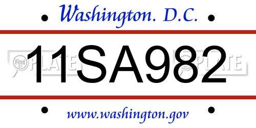 11SA982 District Of Columbia License Plate