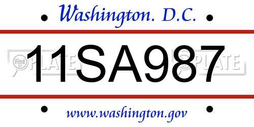 11SA987 District Of Columbia License Plate