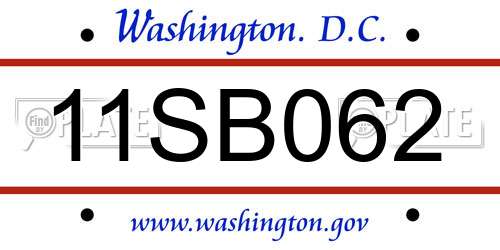 11SB062 District Of Columbia License Plate