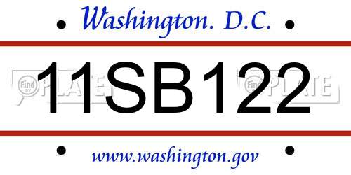 11SB122 District Of Columbia License Plate