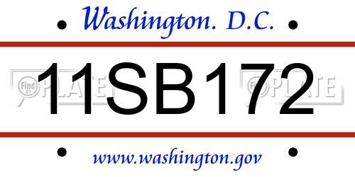 11SB172 District Of Columbia License Plate