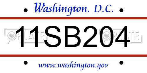 11SB204 District Of Columbia License Plate