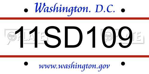 11SD109 District Of Columbia License Plate