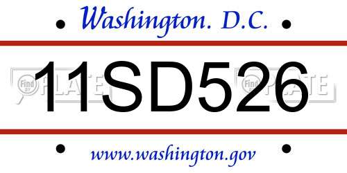 11SD526 District Of Columbia License Plate