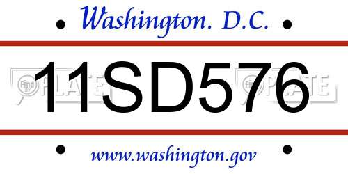 11SD576 District Of Columbia License Plate