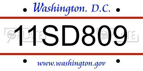 11SD809 District Of Columbia License Plate
