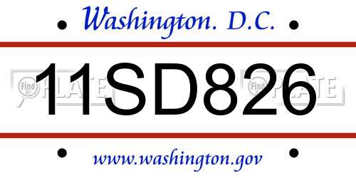 11SD826 District Of Columbia License Plate