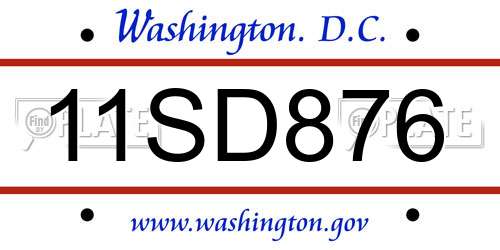 11SD876 District Of Columbia License Plate