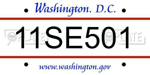 11SE501 District Of Columbia License Plate