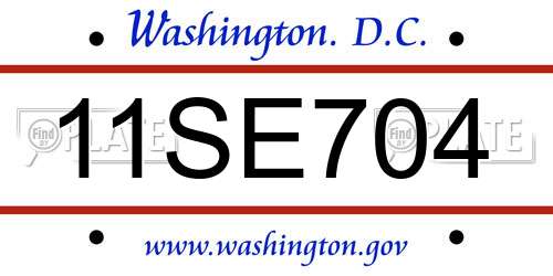 11SE704 District Of Columbia License Plate