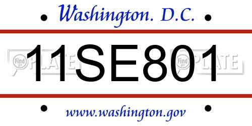 11SE801 District Of Columbia License Plate