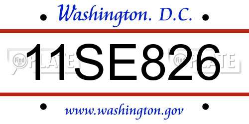 11SE826 District Of Columbia License Plate