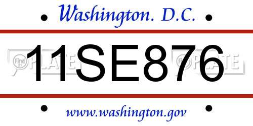 11SE876 District Of Columbia License Plate