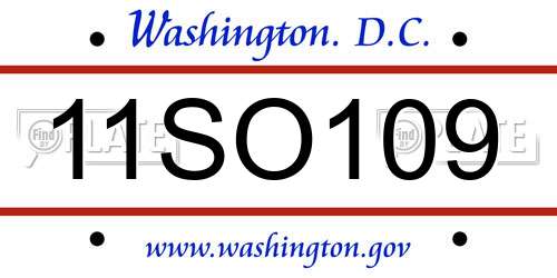 11SO109 District Of Columbia License Plate