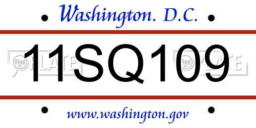 11SQ109 District Of Columbia License Plate