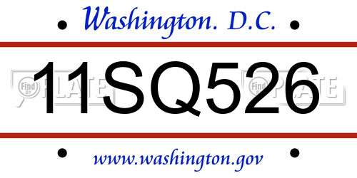 11SQ526 District Of Columbia License Plate