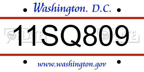 11SQ809 District Of Columbia License Plate