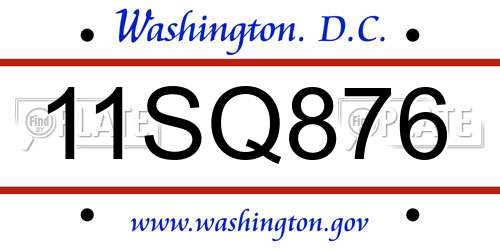 11SQ876 District Of Columbia License Plate